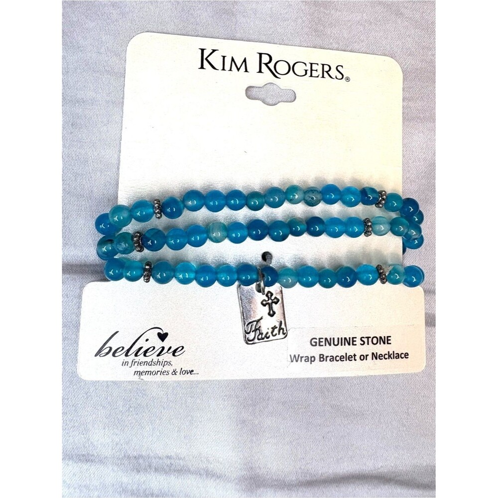 NWT Kim Rogers Faith LP Genuine Stone Wrap Bracelet Necklace Blue